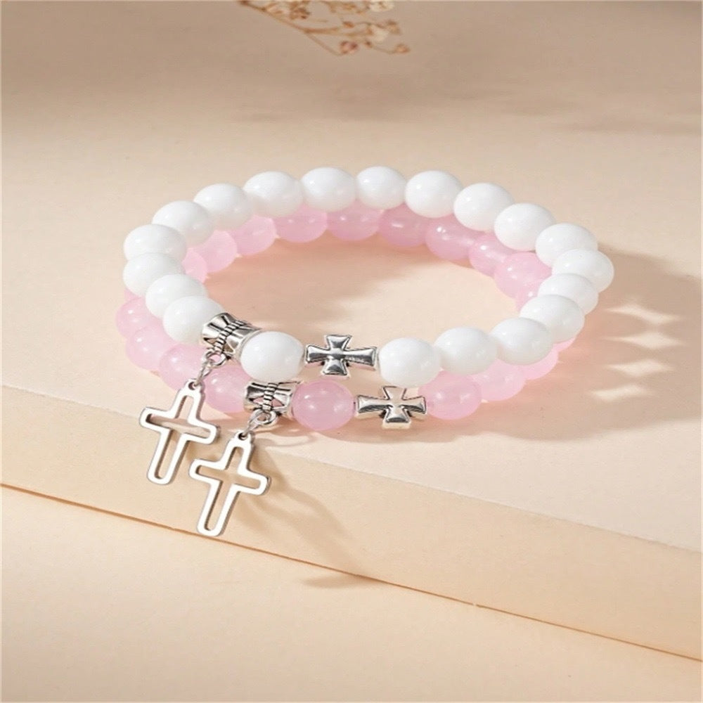 Wholesale Hollow Cross Stainless Steel Beaded Bracelet Couple Friendship Gift Boutique Jewelry Accessory