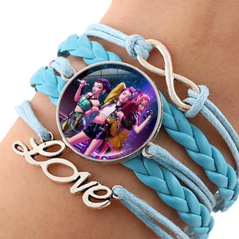 Wholesale kpop anime leather multi-layer blue braided hand jewelry