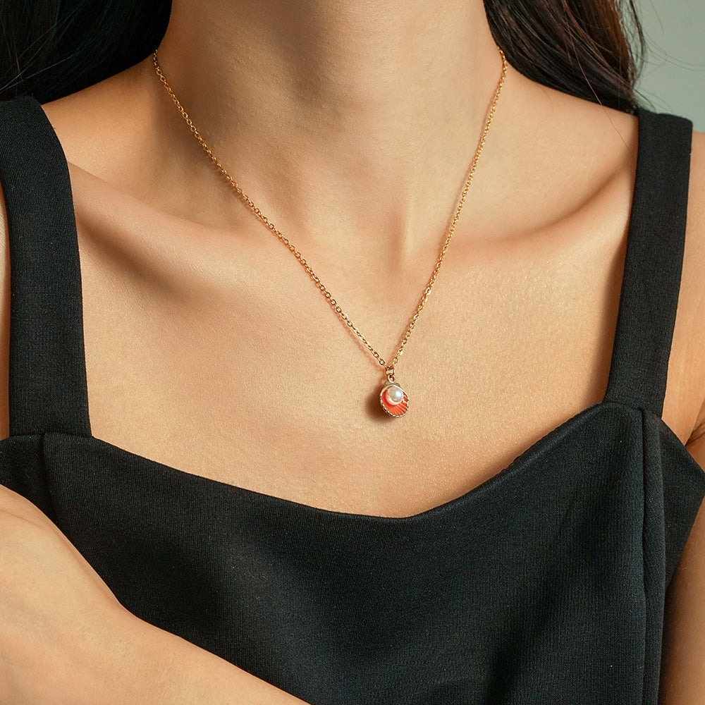 Wholesale Bohemia do not fade titanium steel  pearl pendant necklace