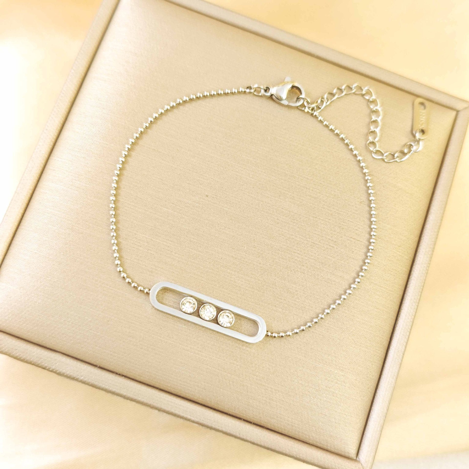 Wholesale European Style Paper Clip Double Bracelet Titanium Steel Flash Zircon Fashion Accessory