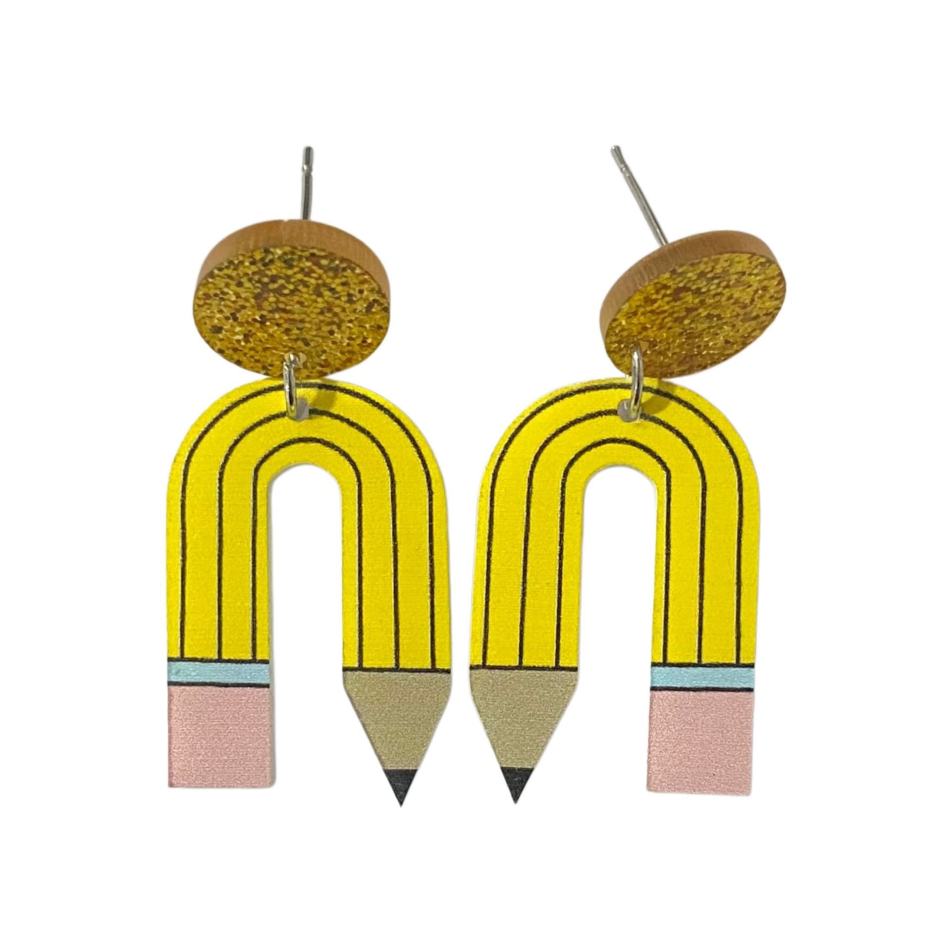 Wholesale Back to Scchool Colored Pencil Print Teacher' s Day Acrylic Earrings