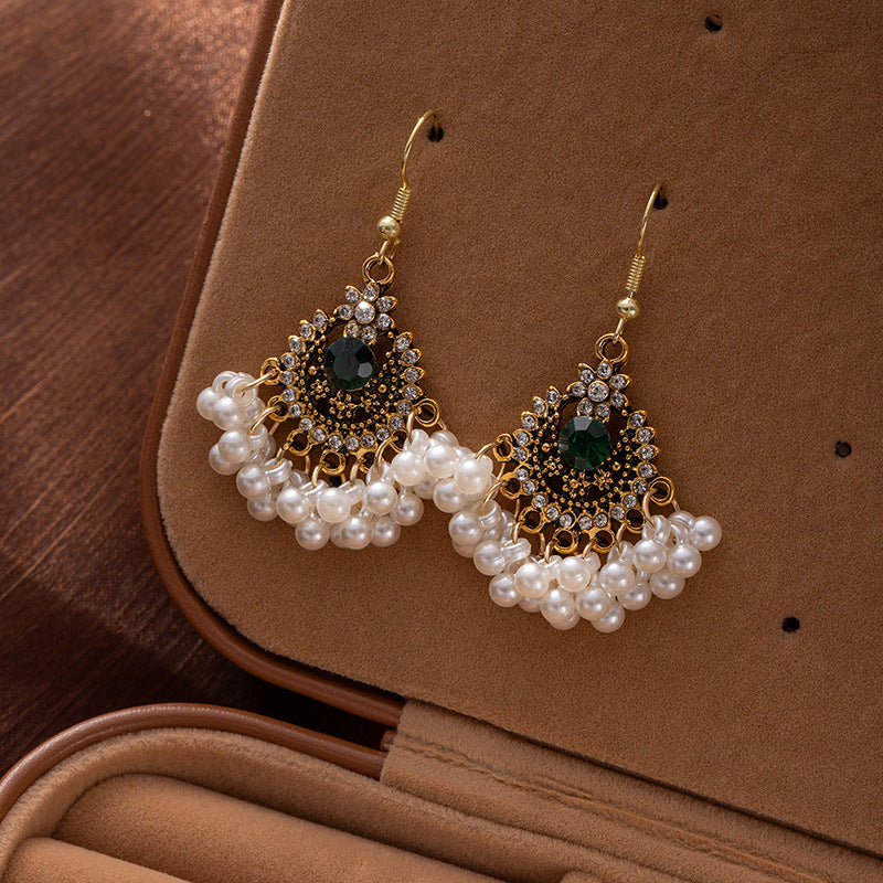 Wholesale Ethnic Style Pearl Tassel Earrings,  Bohemian Crystal Flower Dangle Earrings for Party Wear,  Boutique Jewelry Accessory