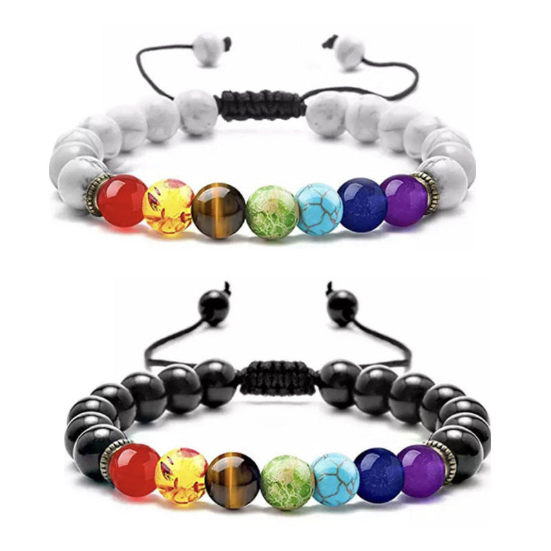 Braccialetto tessuto yoga di pietra vulcanica colorata turchese braccialetto di gioielli in lega all'ingrosso 5 pezzi