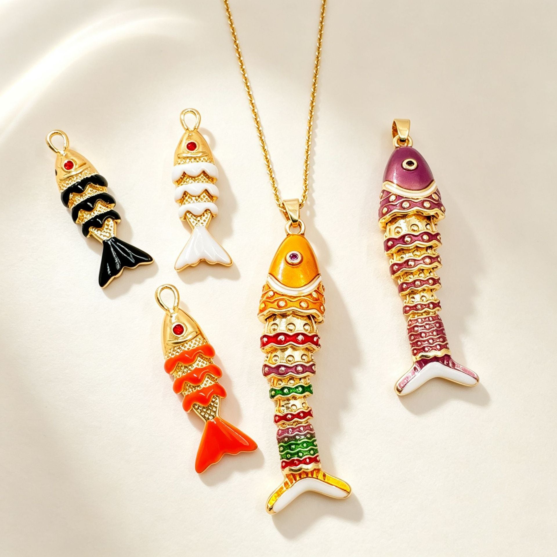 Wholesale Copper Electroplated Fish Pendant Necklace,  Oil-Drip Colorful Design,  Fashion Accessory for Women