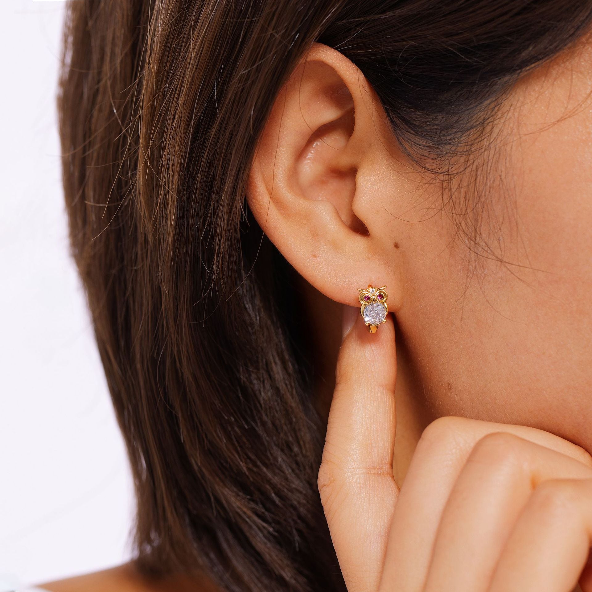 Wholesale  copper plated 18K real gold owl earrings