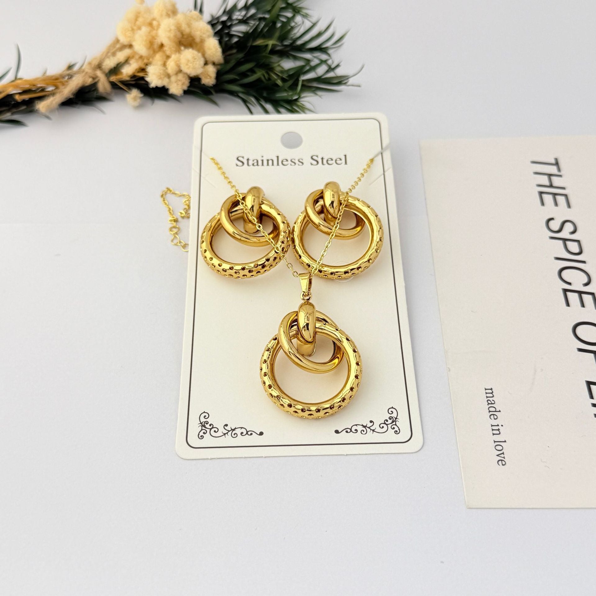 Wholesale Geometric Gold Plated Stainless Steel Necklace Earring Set for Party Boutique Jewelry