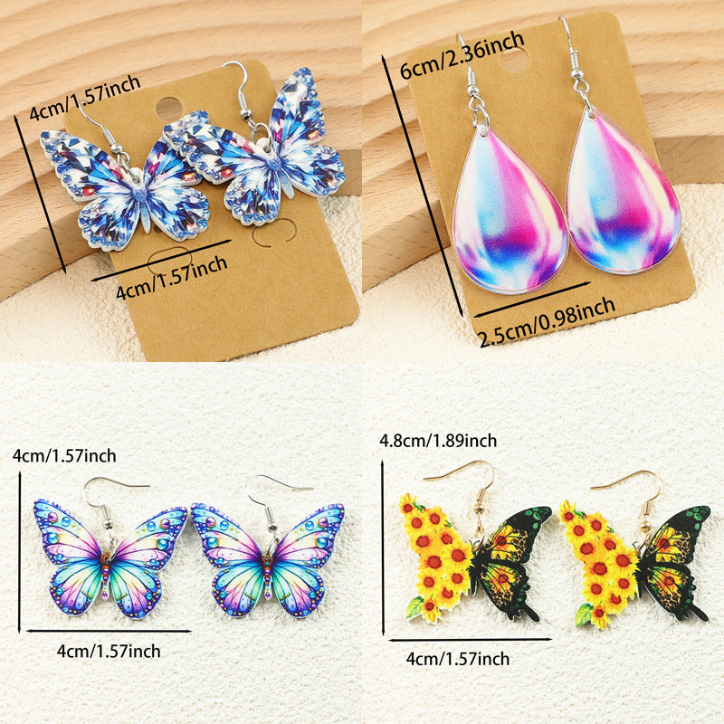 Wholesale Bohemian  colorful butterfly water drop sunflower acrylic earrings