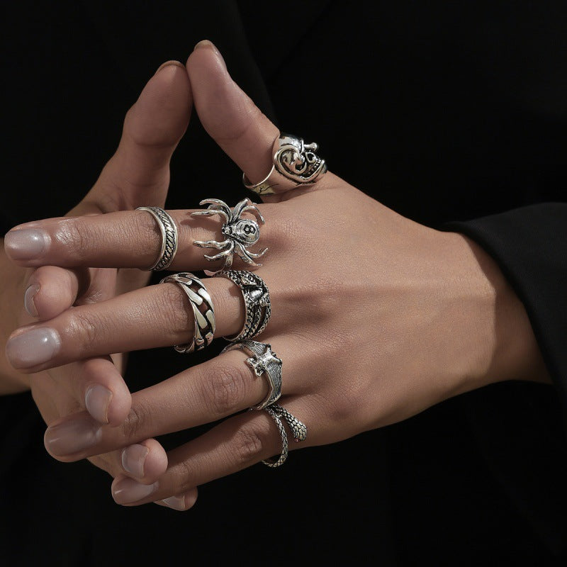 Wholesale Vintage Punk Skeleton  Ring Set 24 Piece Ancient Silver Zinc Alloy Jewelry Accessory
