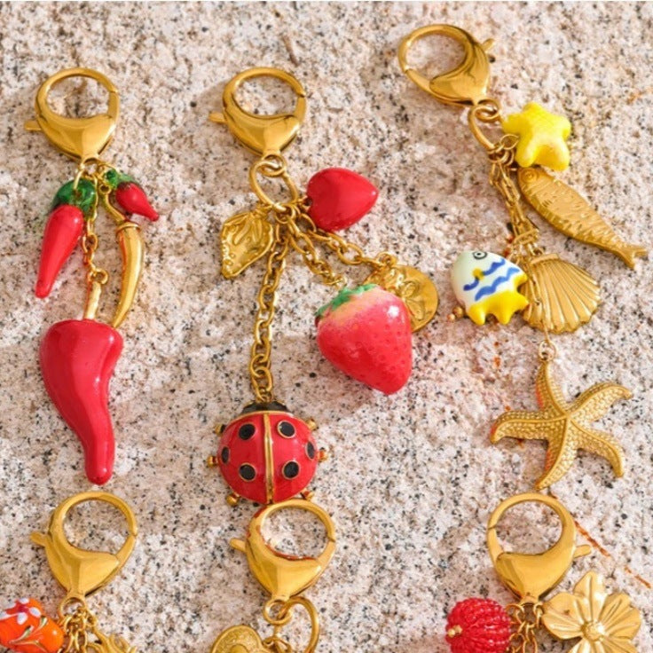Wholesale Colorful pepper ocean summer love strawberry pendant keychain pendant