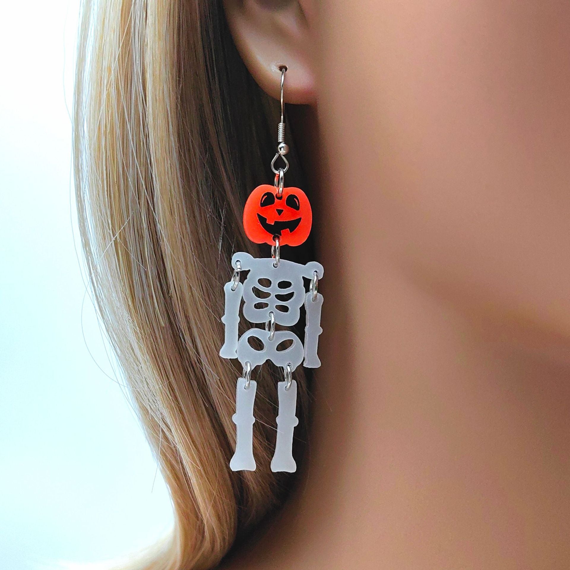 Wholesale Halloween Acrylic Luminous Pumpkin Skull Earrings ACC-ES-XiZhao022