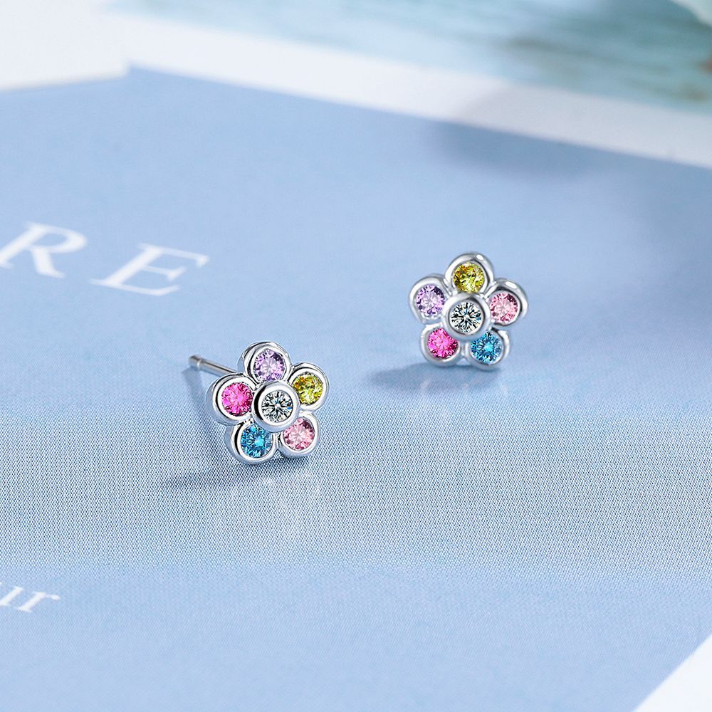 Wholesale Rainbow Flower Zircon Earrings