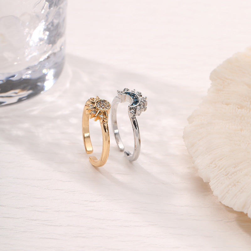 Wholesale Sun and Moon Stacking Rings Diamond Sun and Moon Couple Rings ACC-RS-YunJin002