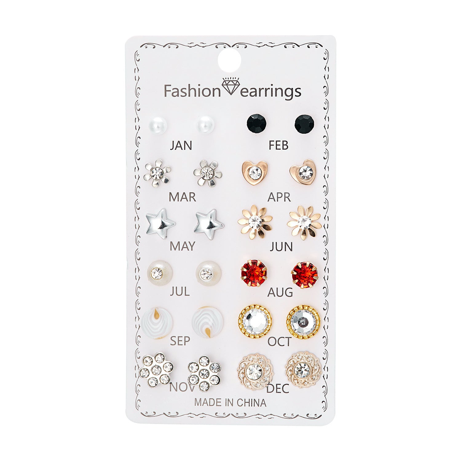 Wholesale 12 Pairs of Flower-encrusted Diamond Combination Clip-on Earrings Set Ear Studs ACC-ES-Chuya001