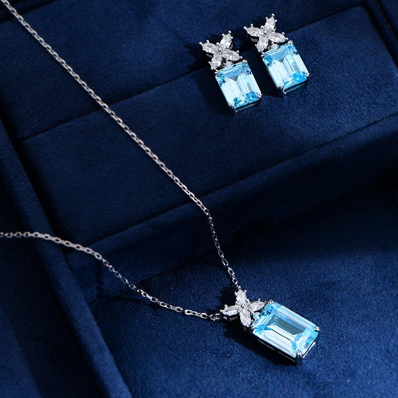 Wholesale 925 Silver Aquamarine Stud Earrings For Women Geometric Design Fashion Jewelry Accessory