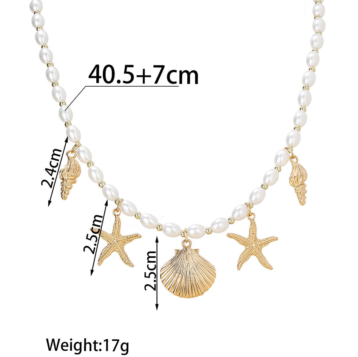 Wholesale Bohemian Alloy Starfish Conch Shell Pendant Pearl Gold Beads Beaded Adjustable Necklace