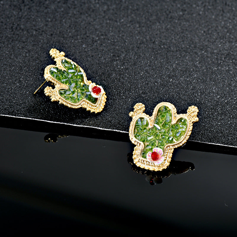 Wholesale crystal cactus silver needle branch flower crystal earrings ACC-ES-Jiuj003