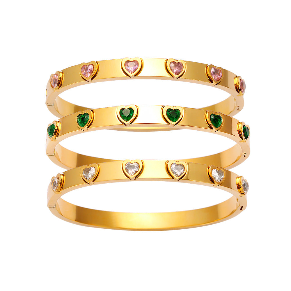 Wholesale Stainless Steel 18K Gold Heart-shaped Zircon Buckle Light Luxury Bracelet ACC-BT-MeiSD001