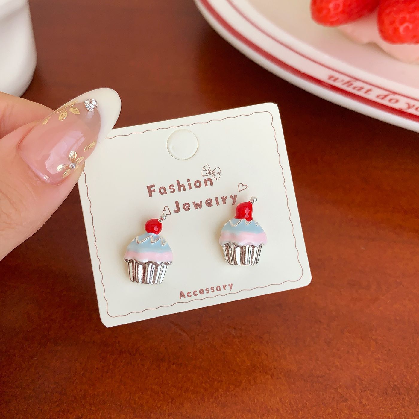 Wholesale Fun bread ice cream fruit dessert earrings silver needle sweet exquisite bow earrings