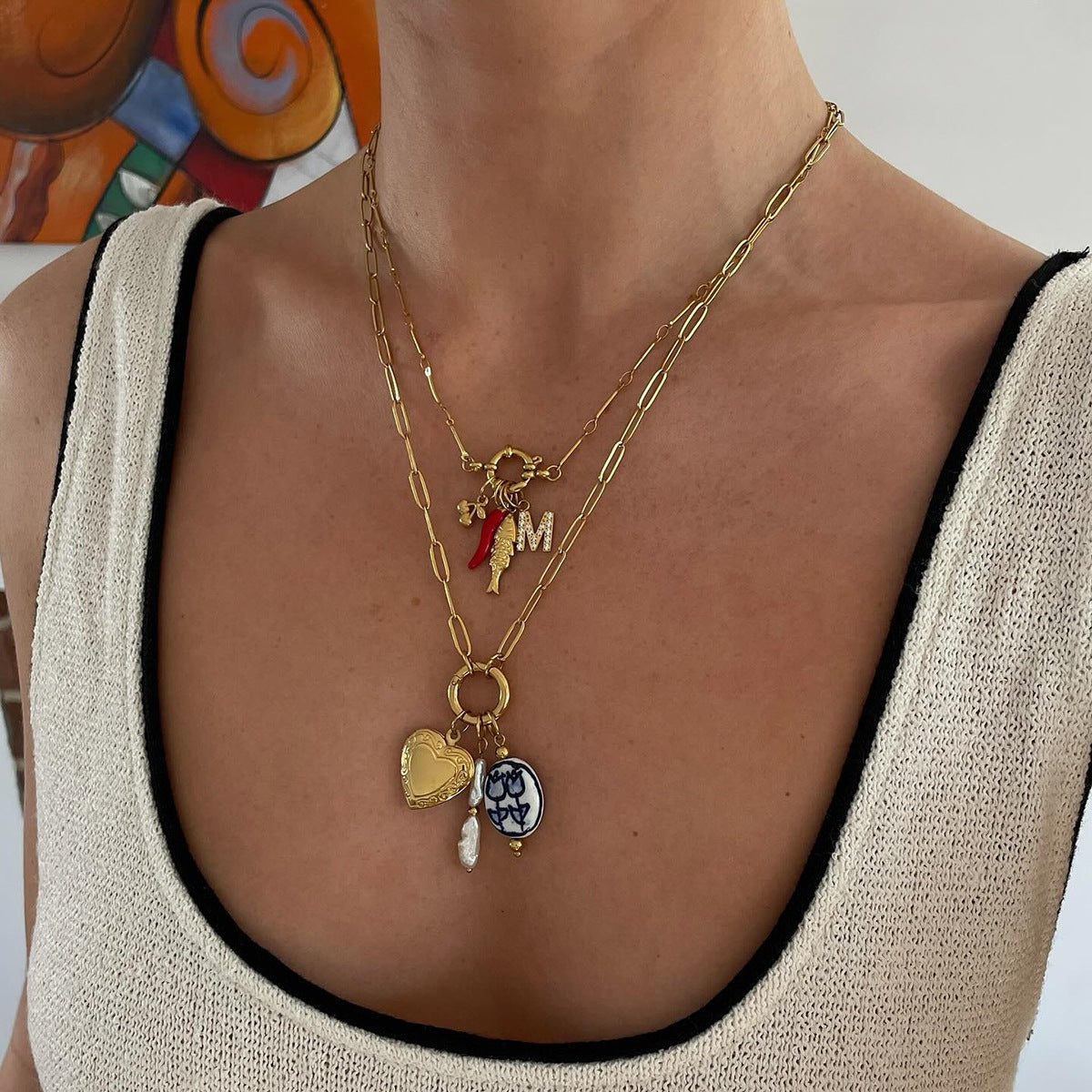 Wholesale  18K Gold Stainless Steel Round Sailor Buckle Necklace