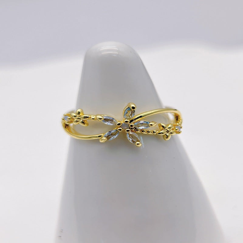 Wholesale Blue Small Flower Sea Branch Open Rings ACC-RS-YXY014