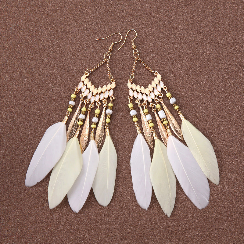 Wholesale Bohemian Feather Earrings Long Ethnic Style Earrings ACC-ES-Gumi004