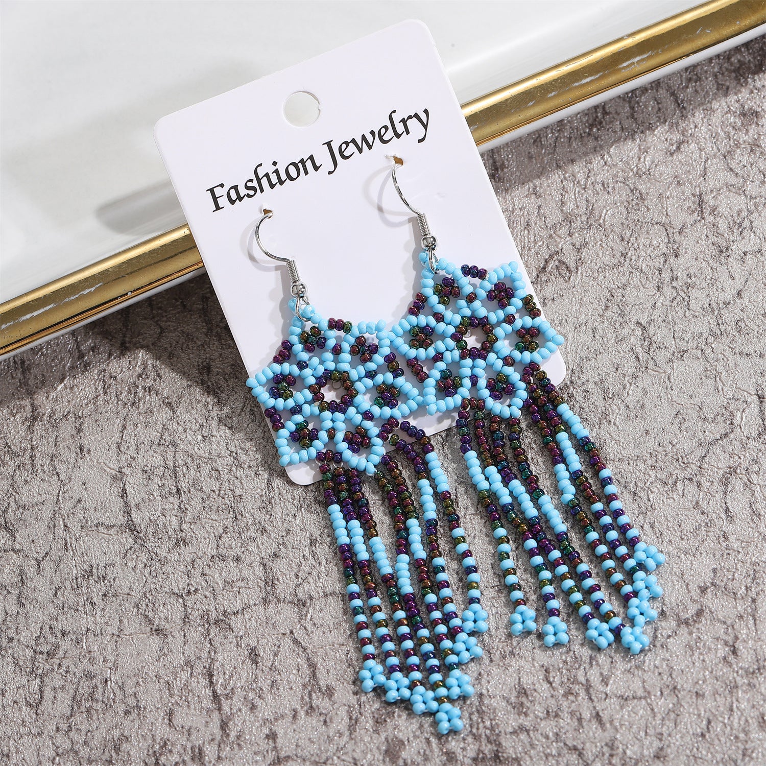 Wholesale Colorful Floral Long Tassel Drop Earrings Hand Woven Rice Beads Earrings ACC-ES-Zheq001