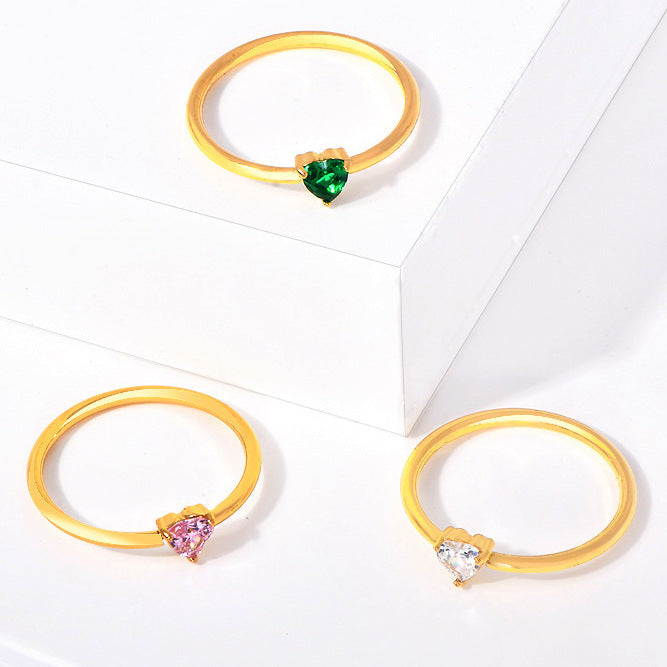 Wholesale 2PCS Titanium steel heart-shaped zircon ring