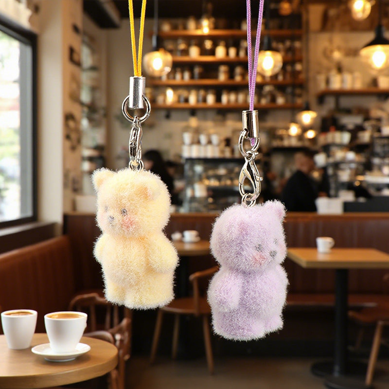 Wholesale Resin Flocking Cute Stereo Bear Keychains
