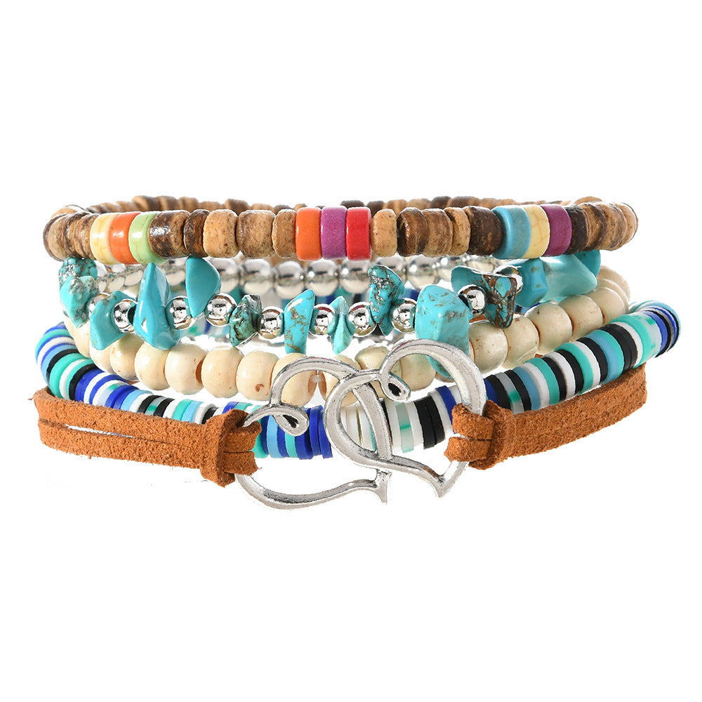 Wholesale Bohemian Style nut Shell Wooden Beads Turquoise Handmade Bracelet