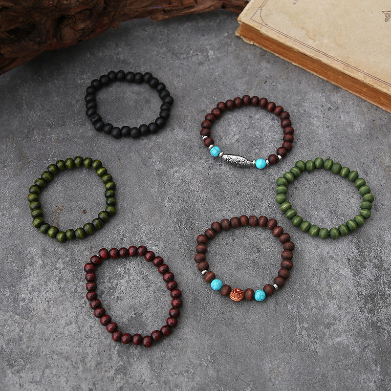 Wholesale Vintage handmade beaded men' s bracelet set adorned with turquoise beads