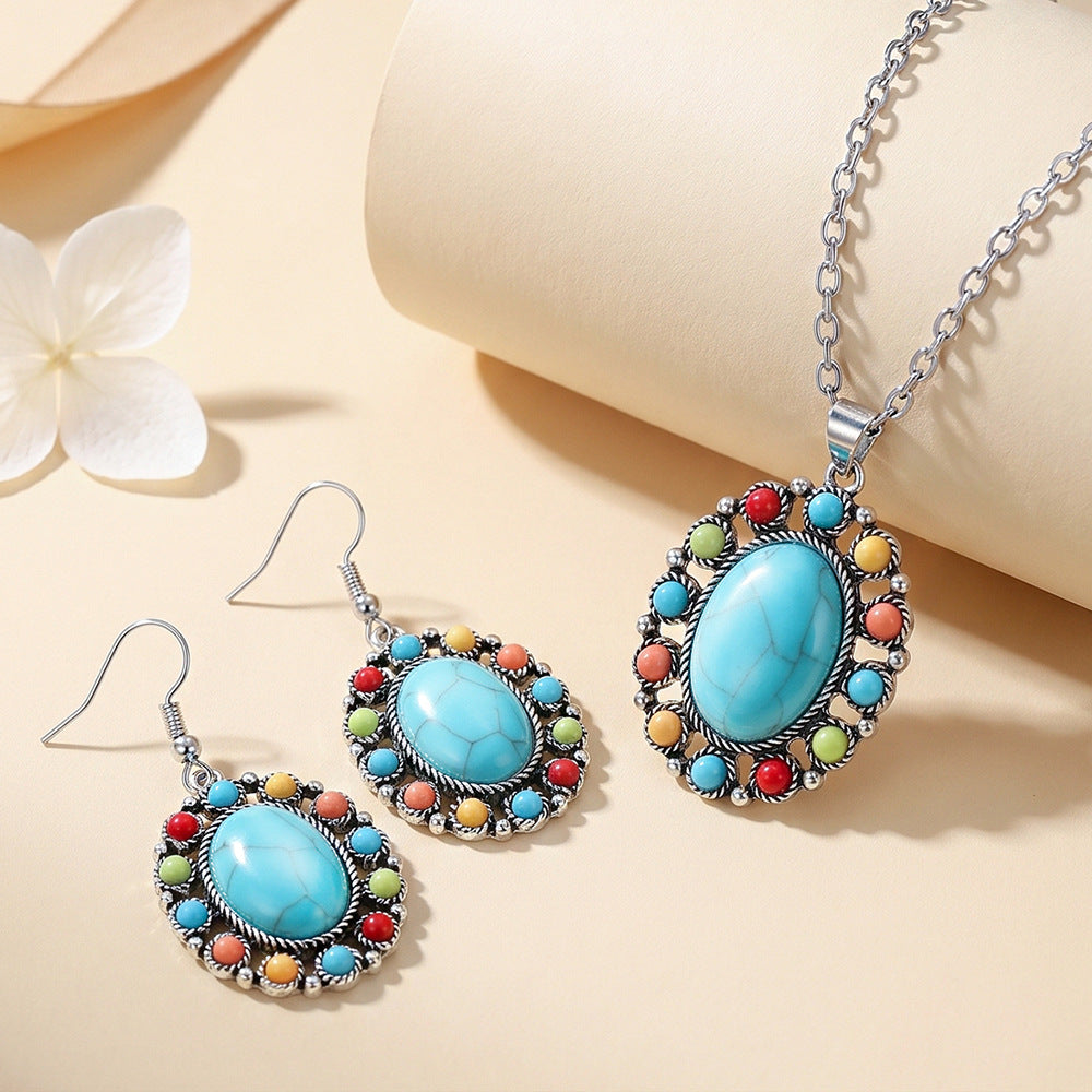 Wholesale Retro Bohemian Geometric Water Drop Necklace and Earrings Set,  Zinc Alloy Party Wear Jewelry