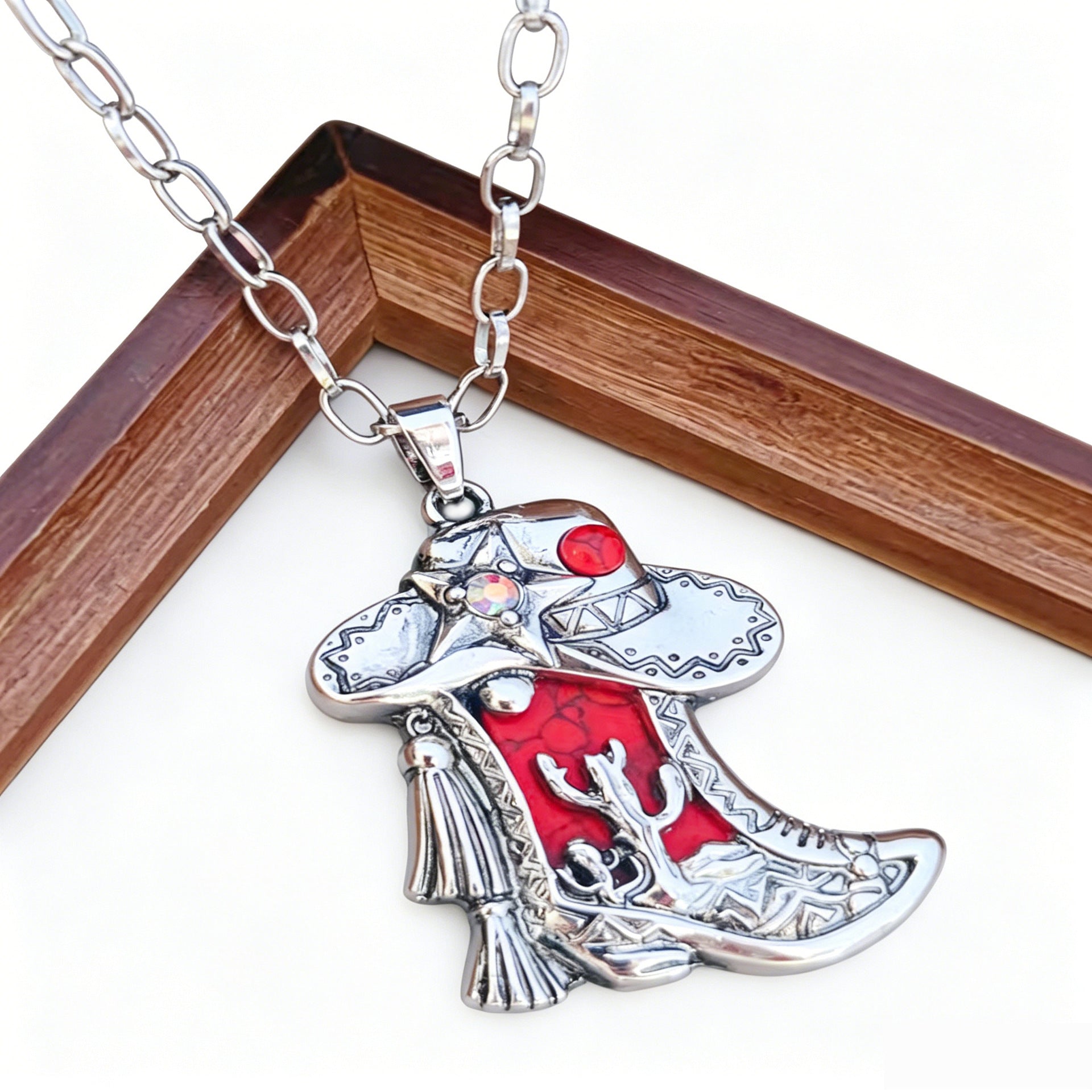 Wholesale Retro Western Cowboy Boot Necklace With Turquoise Horse Head Pendant Fashion Jewelry Accessory For Party And Gift
