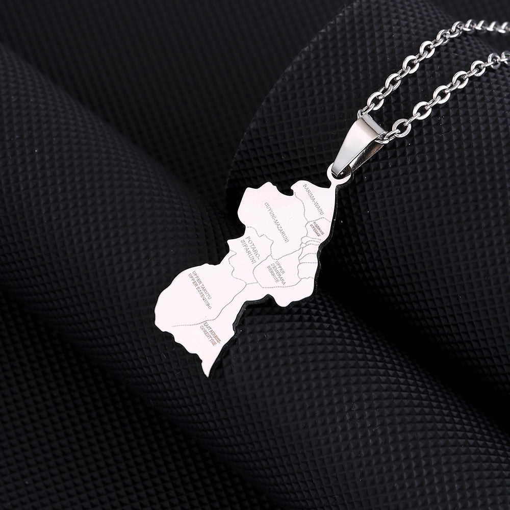 Wholesale  stainless steel Guyana map and city pendant necklace