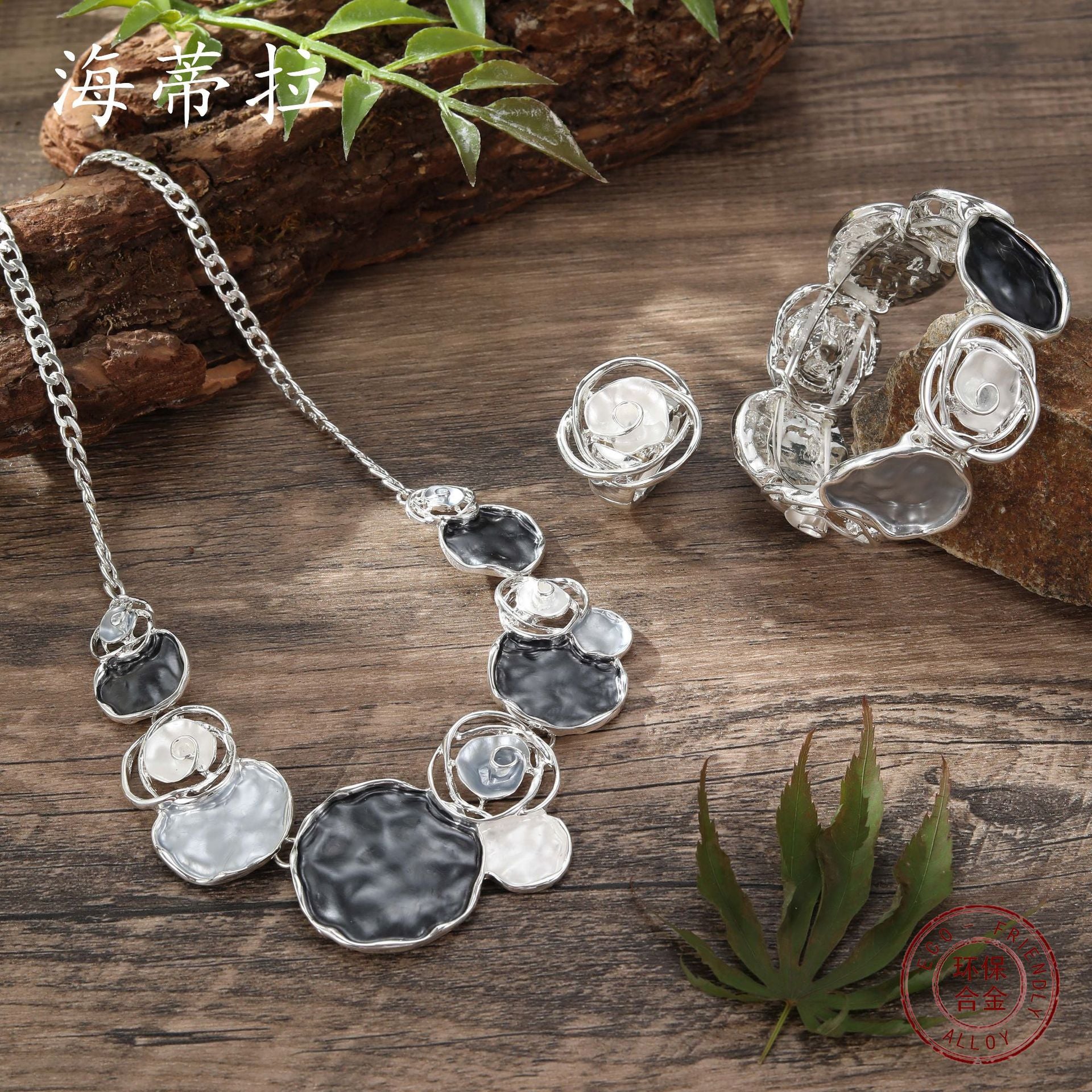 Wholesale  Color Painted Oil Rose Ring Bracelet Necklace suit