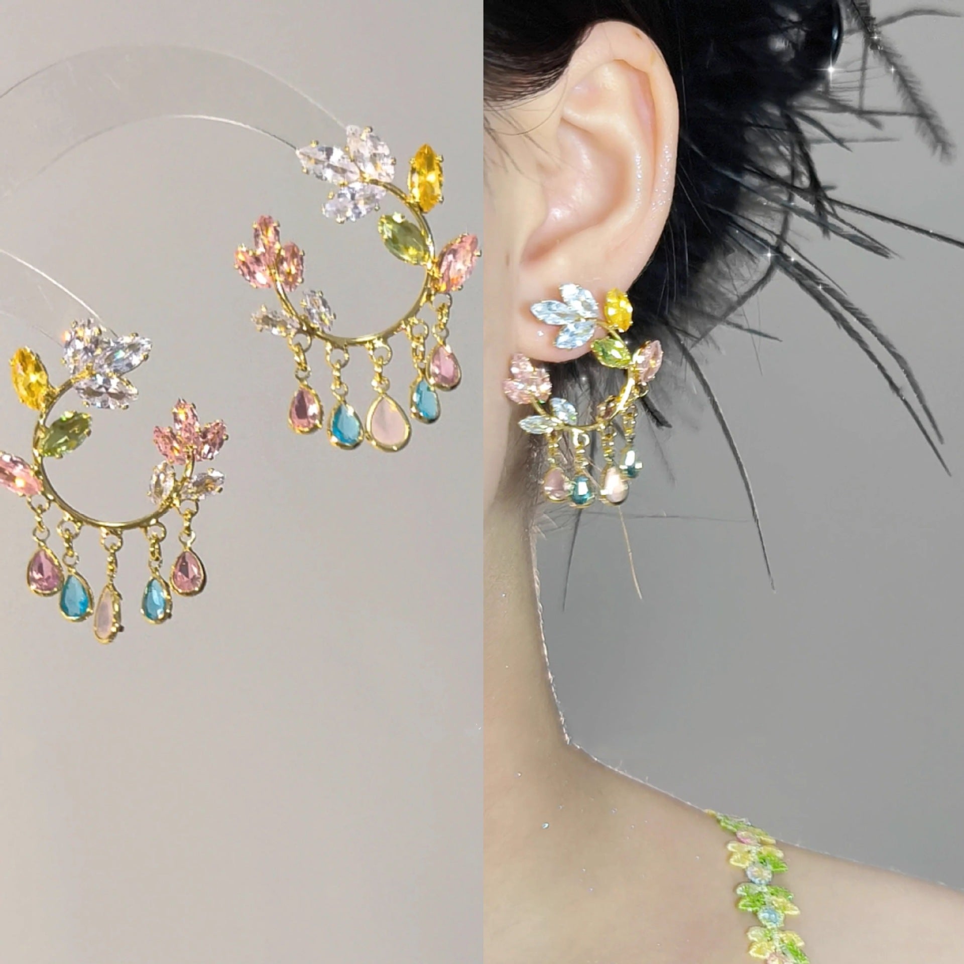 Wholesale Oil painting style flower tassel earrings