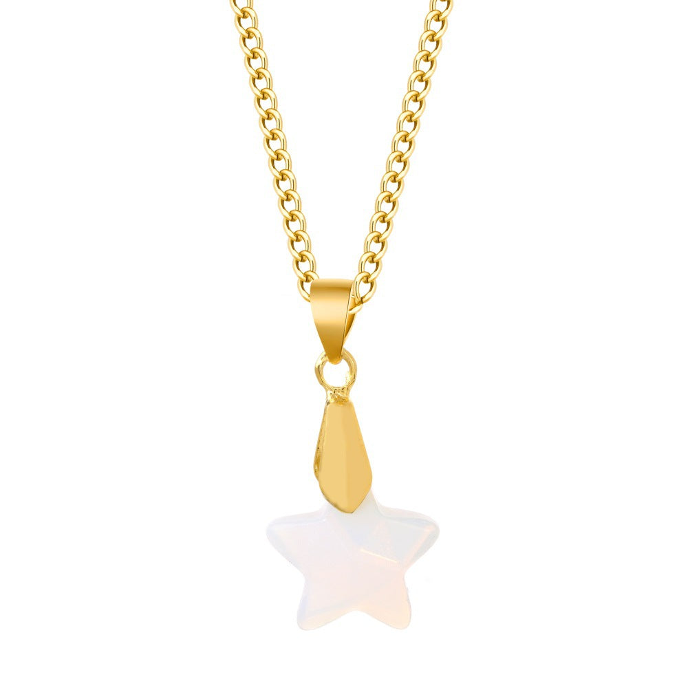Wholesale Crystal Five Point Star Pendant Necklace Stainless Steel Women' s Jewelry Gift