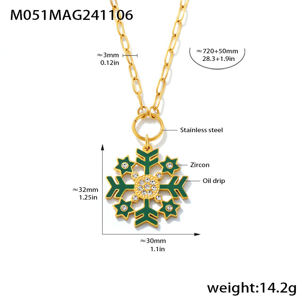 Wholesale Stainless steel 18K gold-plated Christmas enamel zircon necklace earring set