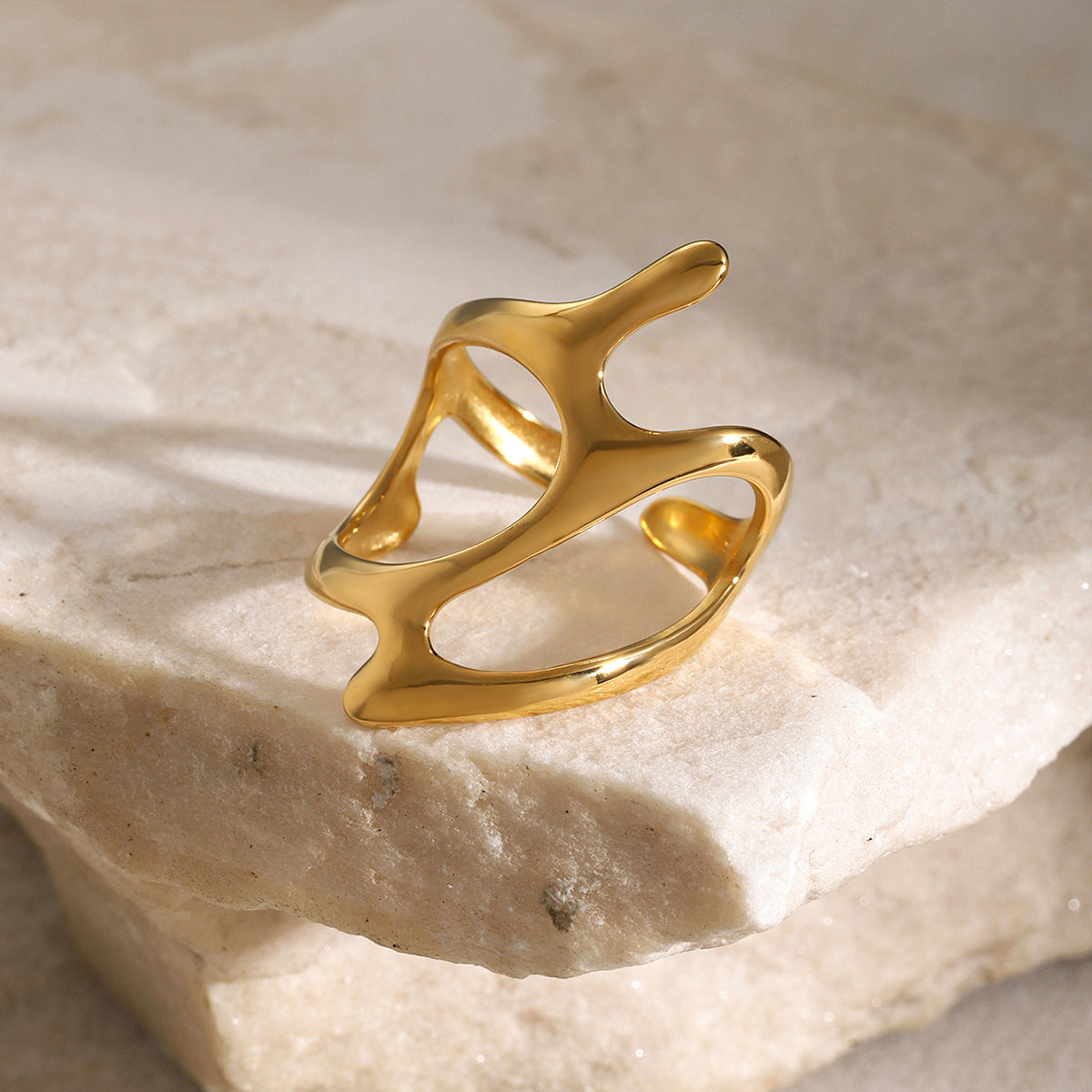 Wholesale  retro ring stainless steel 18k gold  irregular geometric opening ring