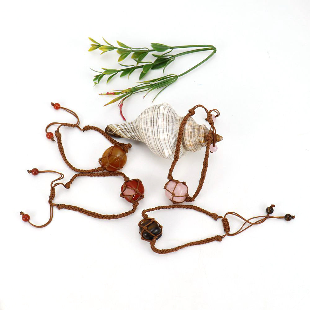 Wholesale Hand Woven Brown Jade Thread Crystal Amethyst Stone Net Pocket Bracelet ACC-BT-HanX003