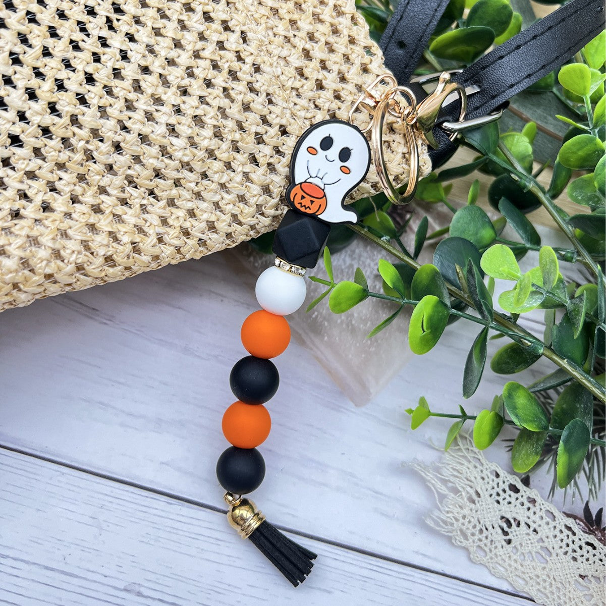 Wholesale   Ghost Pumpkin Car Beaded Tassel Charm Keychain,  Decorative Bag Hanger for Party Gift Boutique