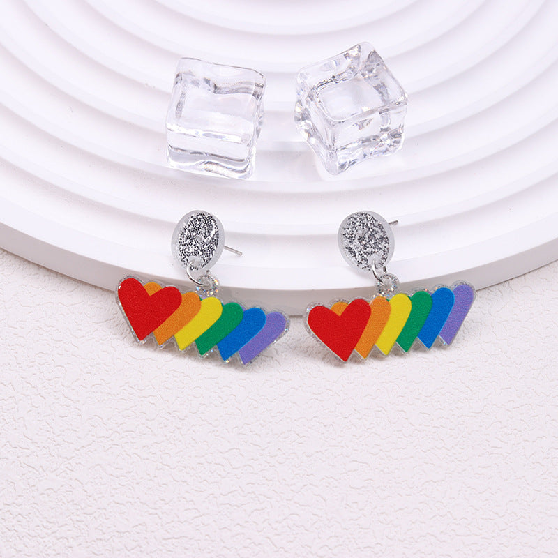 Wholesale Rainbow LGBT Pride Month Twill Love Heart Acrylic Earrings ACC-ES-DA013