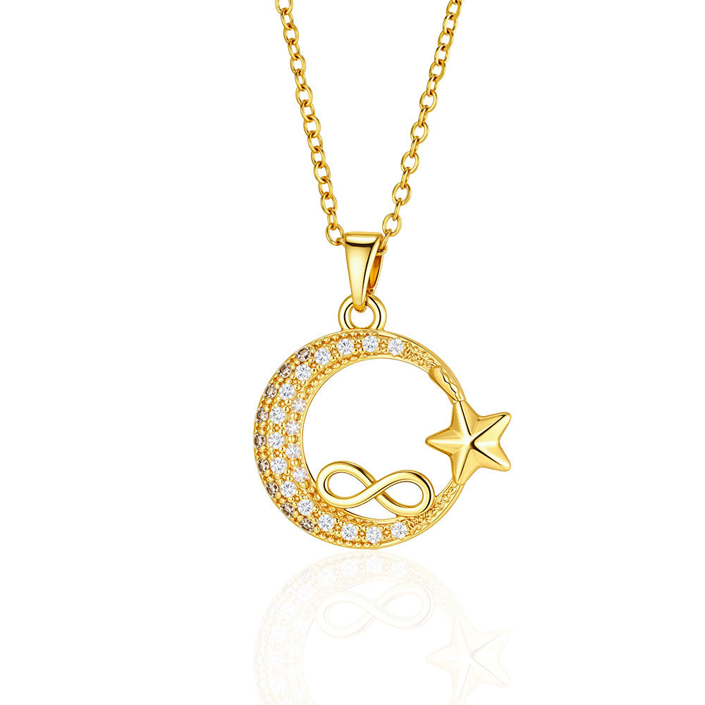 Wholesale Trendy Star Moon Heart Zircon Pendant Necklace Gold Tone Alloy Everyday Wear Jewelry Accessory For Boutique Resale