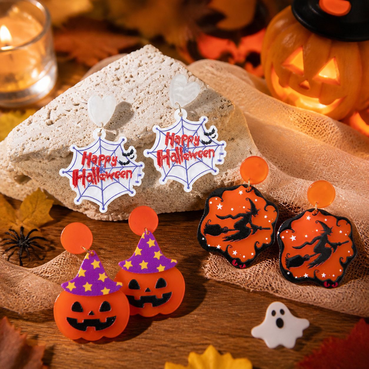 Wholesale Gothic  Earrings Acrylic Ghost Pumpkin Bat Skull Party Jewelry Accessory