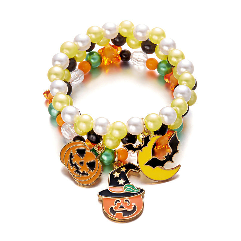 Wholesale  Ghost Pumpkin Stretch Beaded Charm Bracelet