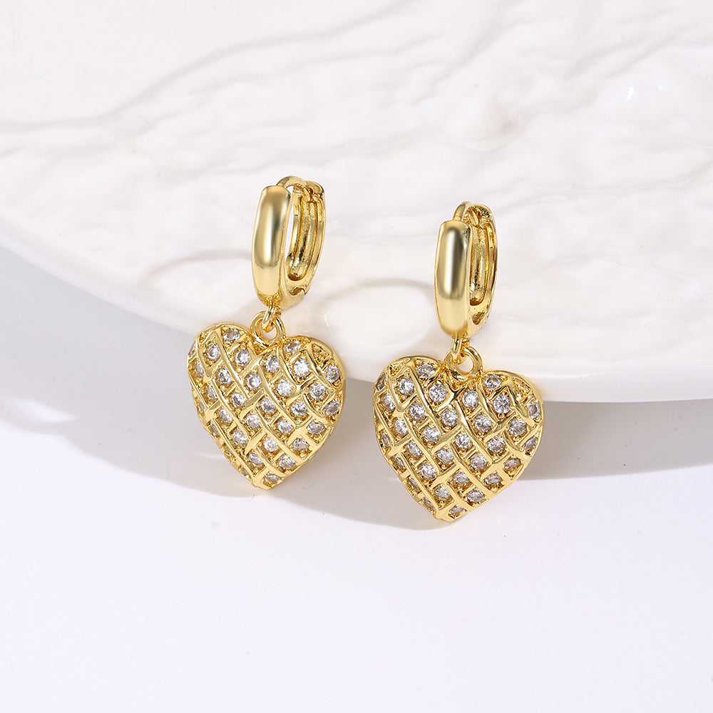 Wholesale Heart  Copper-Plated 18K Inlaid with Zircon Exaggerated  Earrings