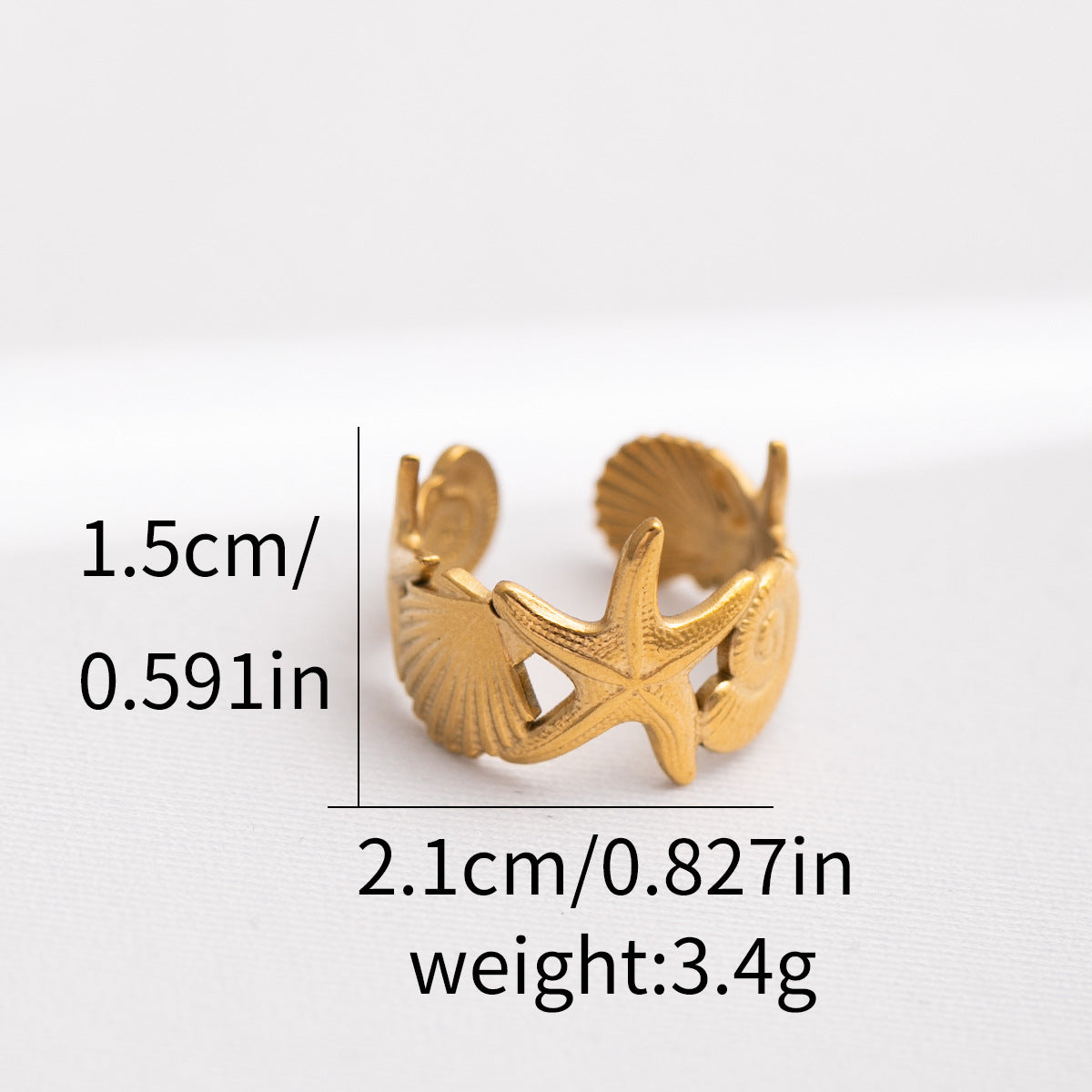 Wholesale Polished Stainless Steel Open Ring Ocean Starfish Shell Design Women' s Fashion Accessory
