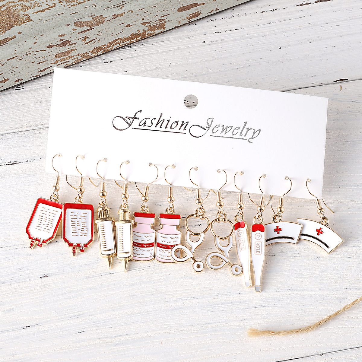 Wholesale  Nurses Day Nurses Hat Nurses Clothing Stethoscope Pendant Earrings suit