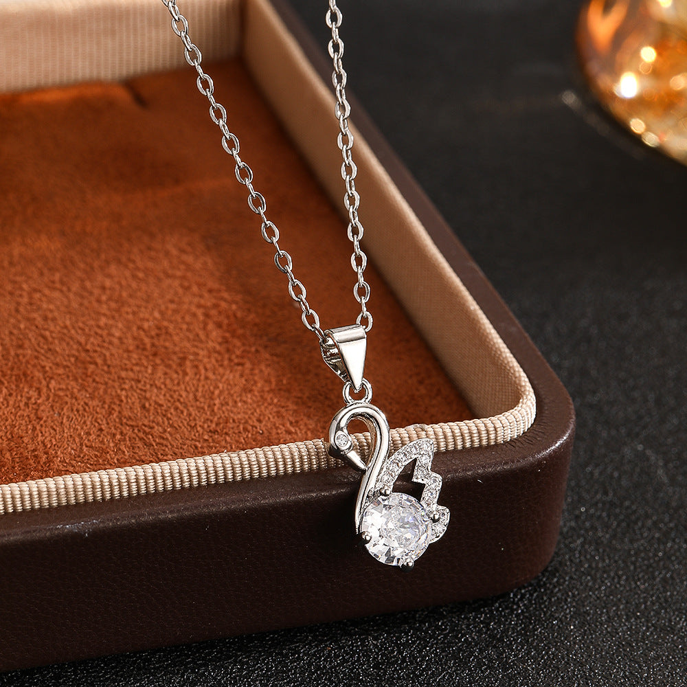 Wholesale Stylish Women S Simulated Moissanite Pendant Necklace With Zirconia Silver Tone Collarbone Chain Jewelry Accessory For Everyday Wear