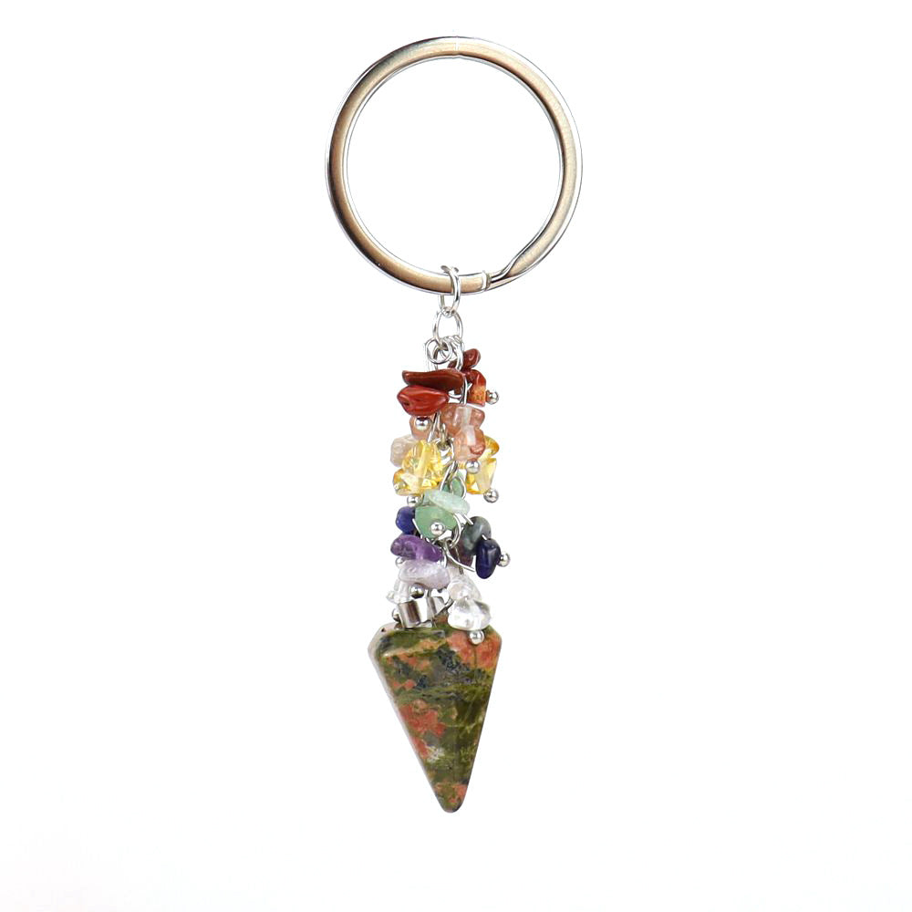 Wholesale Natural Colorful Gravel Hexagonal Prism Keychain ACC-KC-HanX003