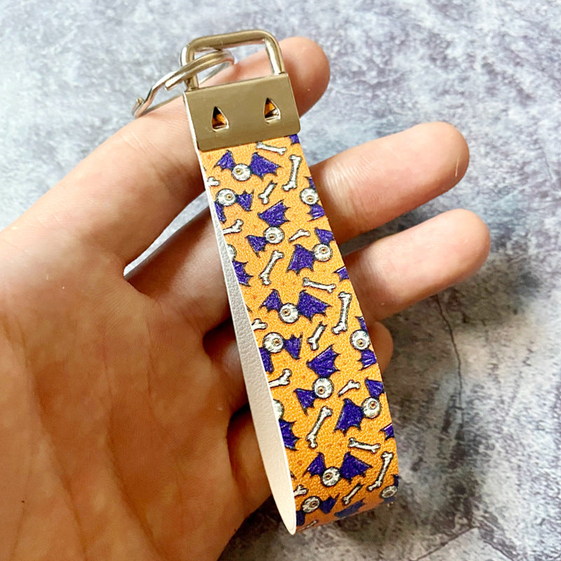 Wholesale  Leather Keychain Ghost Print,  Trendy Car Key Accessory for Resale Party Gift
